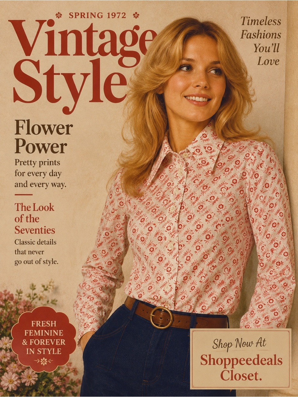 Vintage Montgomery Ward 1970s Floral Button Front Blouse